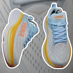 Hoka One One Bondi 8 Summer Song Womens 9D Wide Running Shoes Blue Sneaker